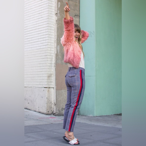 MOTHER The Shaker Prep High Waist Fray Crop Plaid Pants Happy People Read - Picture 4 of 15